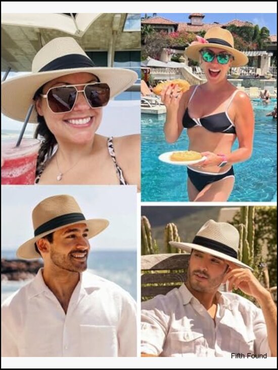 Wide Brim Panama Straw Fedora Hat UPF 80+ Sun Protection Adjustable Strap main image 7